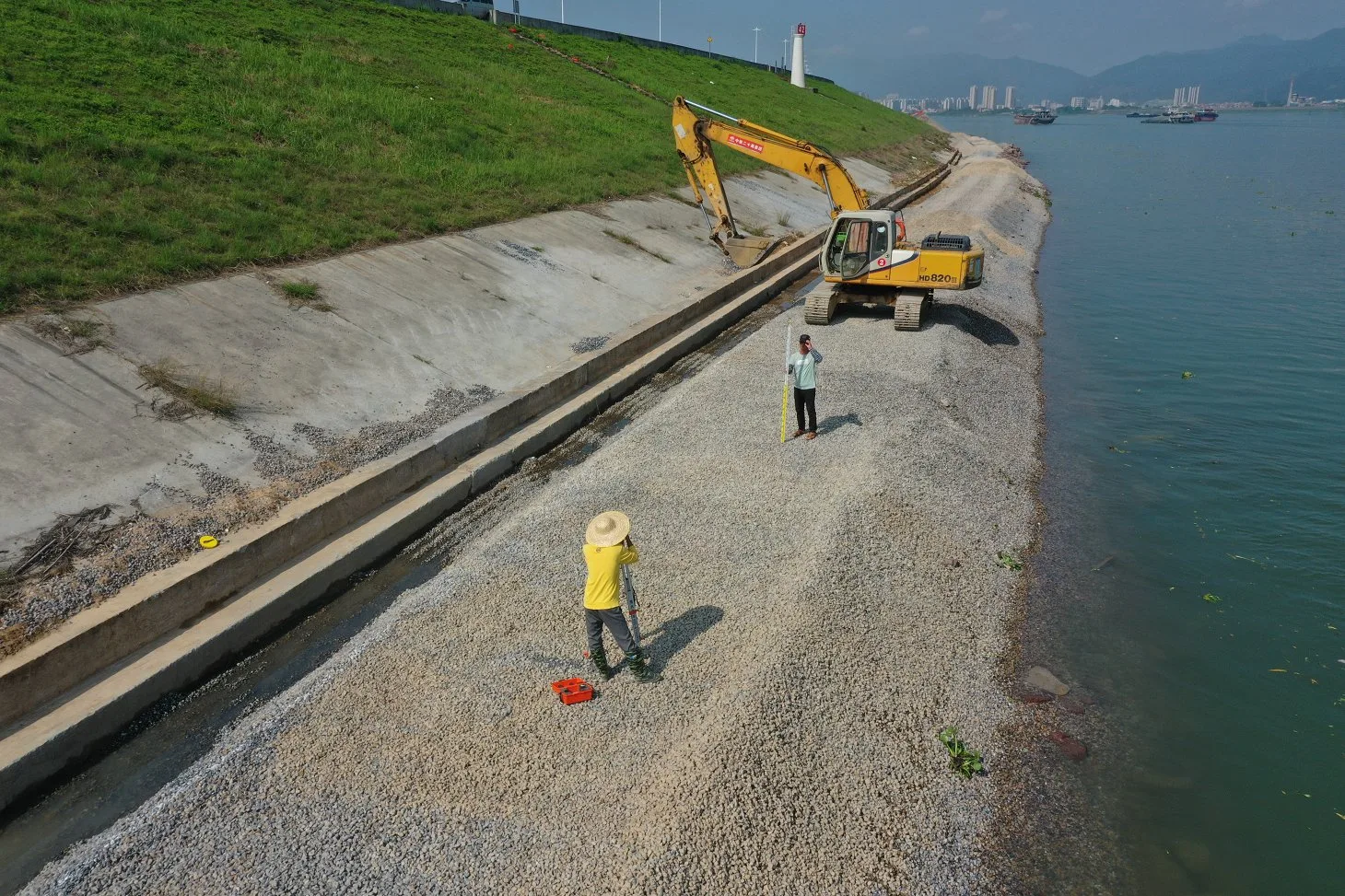 Survey crew preparing for underwater installation